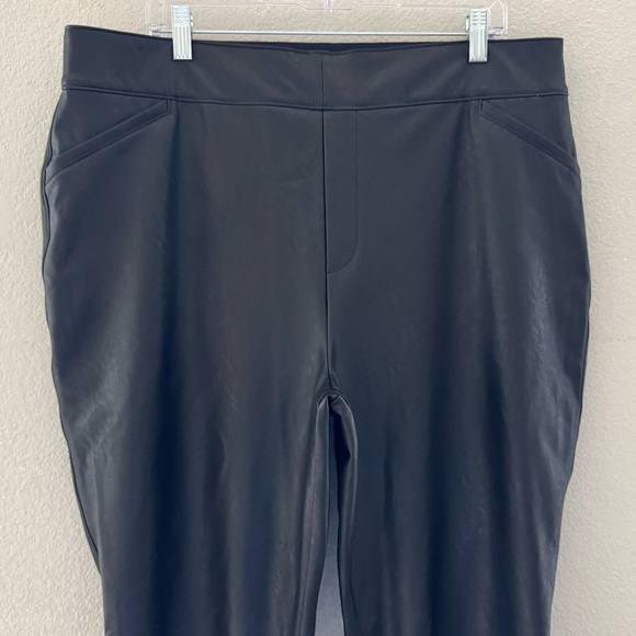 Spanx Faux Leather Flare Pant Black Pull On High Elastic Waistband Edgy Plus 3X - Picture 7 of 14